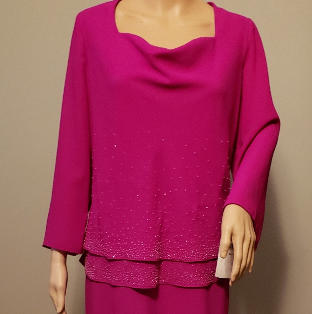 Fushia formal 1-piece dress, size 12-14